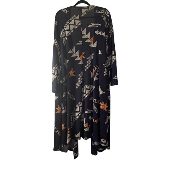 LuLaroe Lightweat Open Sweater Duster Large Blue Southwestern Aztec Print - Picture 4 of 10